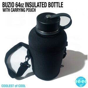 BUZIO 64oz. Insulated Stainless Steel Water Bottle Black w/ pro carrying pouch